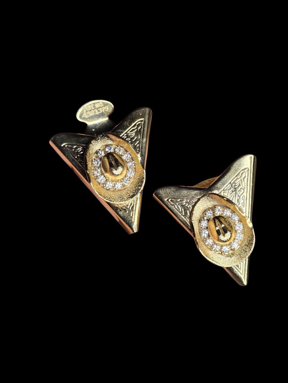 Vintage Rhinestone Cowboy Hat Gold-Tone Western Shirt Collar Tips